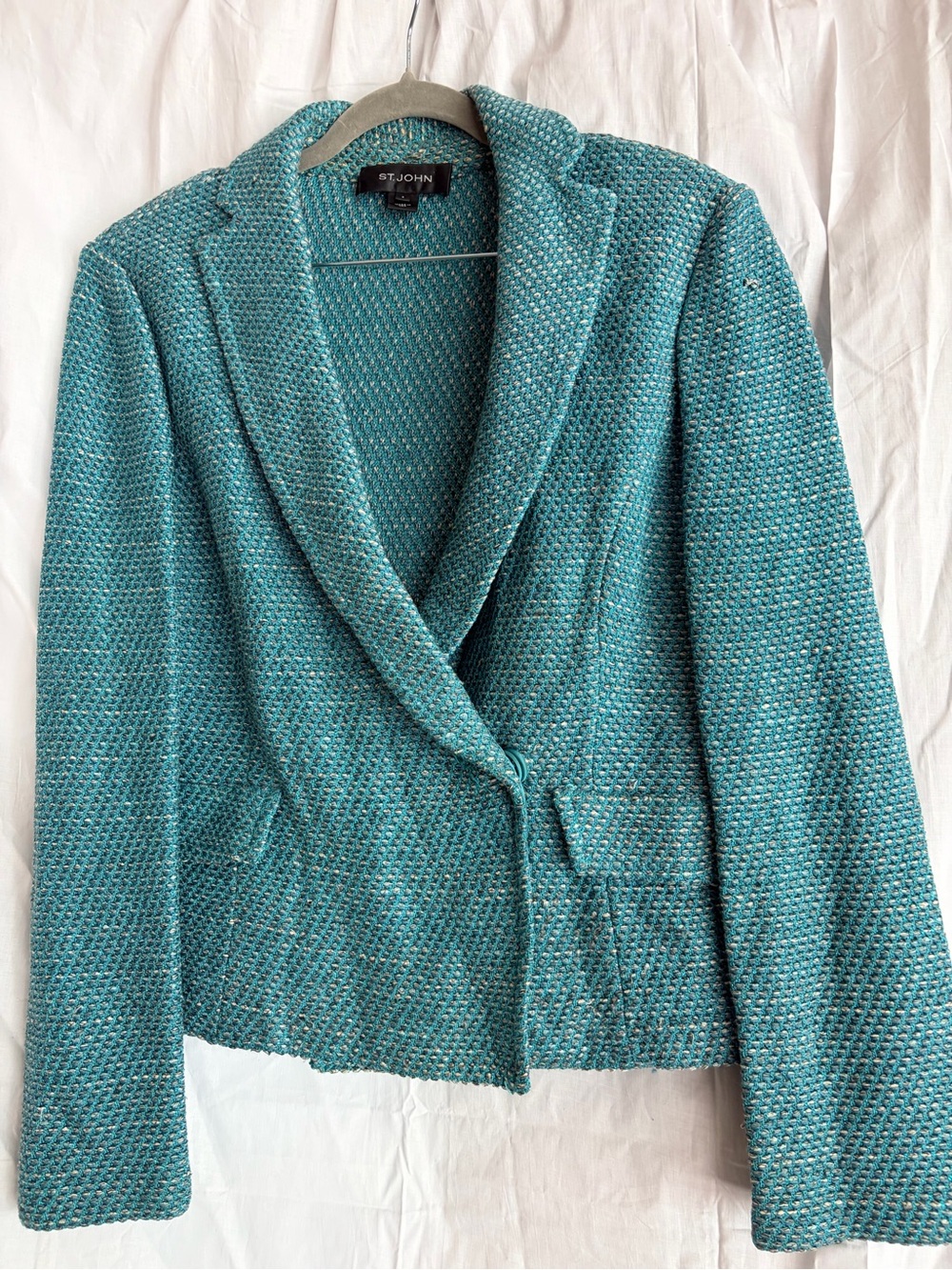 St. John Teal Bouclé Blazer Jacket